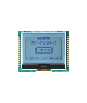 TOPWAY - LM6059BCW. Single color chart LCD display. 128 x 64. 3Vdc. White background / Black color character.