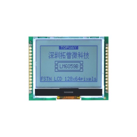 TOPWAY - LM6059BCW. Ecrã LCD Gráfico monocromo 128 x 64. 3Vdc . Fundo Branco / Carácter Preto