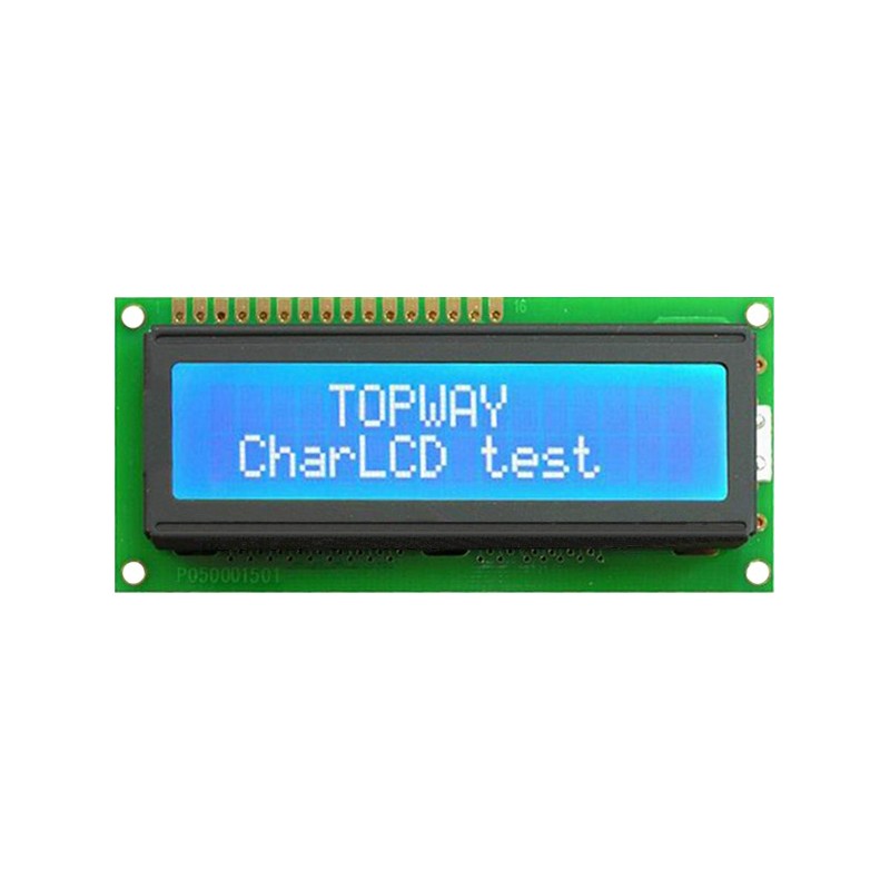 TOPWAY - LMB162AFC. Alphanumeric LCD display. 2 x 16. 5Vdc. Blue background / White color character.