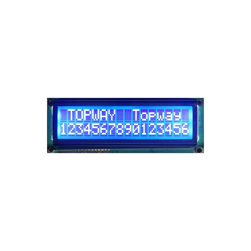 TOPWAY - LMB162NFC. Alphanumeric LCD display. 2 x 16. 5Vdc. Blue background / White color character.