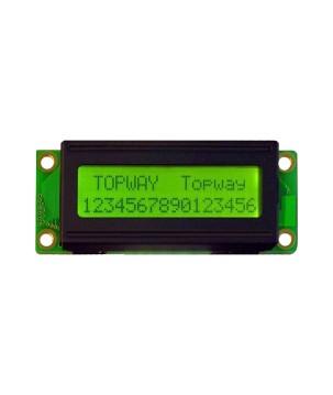 TOPWAY - LMB162XBC. Alphanumeric LCD display. 2 x 16. 5Vdc. Yellow / Green background / Gray color character.