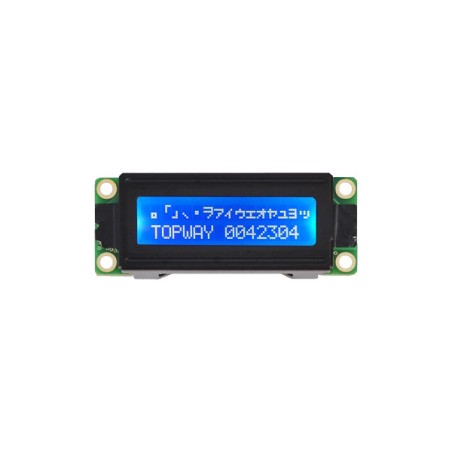 TOPWAY - LMB162XFW. Alphanumeric LCD display. 2 x 16. 5Vdc. Blue background / White color character.