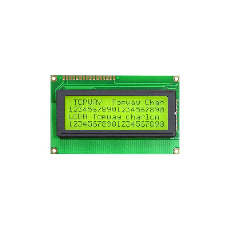 TOPWAY - LMB204BBC. Alphanumeric LCD display. 4 x 20. 5Vdc. Yellow / Green background / Gray color character.