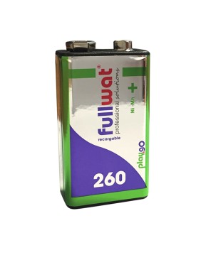 FULLWAT - NHE2606F22FTB. Bateria recarregável em formato  prismatica | frasco de Ni-MH. Modelo 6F22. 8,4Vdc / 0,260Ah