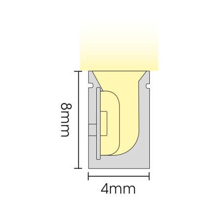 FULLWAT - NL-0408H-BC.Neon LED flexível horizontal com a secção  rectangular de 04x08mm.  Branco quente - 170 Lm/m