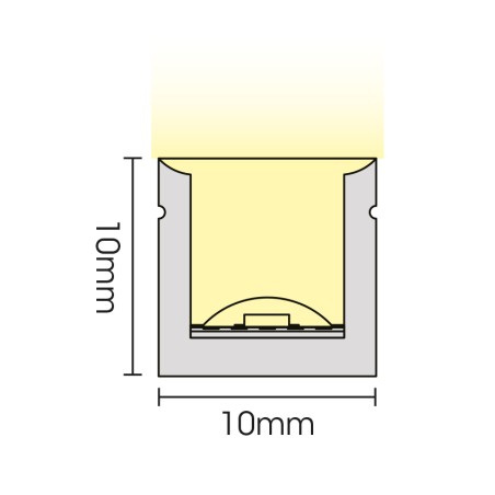 FULLWAT - NL-1010F-BH.Neon LED flexível libre com a secção  rectangular de 10x10mm.  Branco extra quente - 400 Lm/m