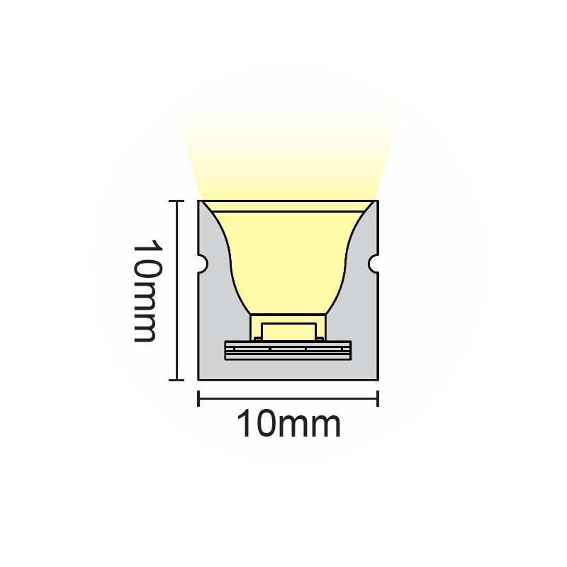 FULLWAT - NL-1010V-BC. Neón LED de flexión vertical con sección rectangular de 10x10mm.  Blanco cálido - 750 Lm/m