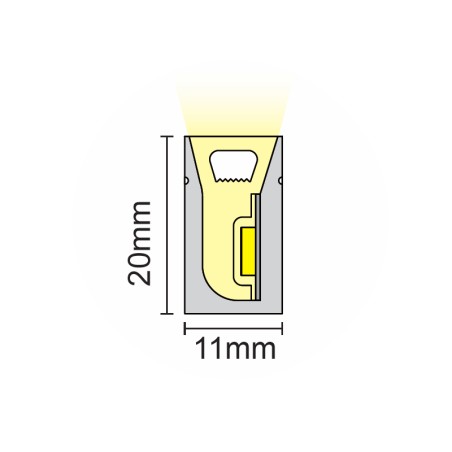 FULLWAT - NL-1120HL-BC.Neon LED flexível horizontal com a secção  rectangular de 11x20mm.  Branco quente - 240 Lm/m