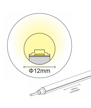 FULLWAT - NL-R12V-BC. Flexible LED-Neonröhre verticalmit  rundevon 12x12mm.  Warmweiß - 720 Lm/m
