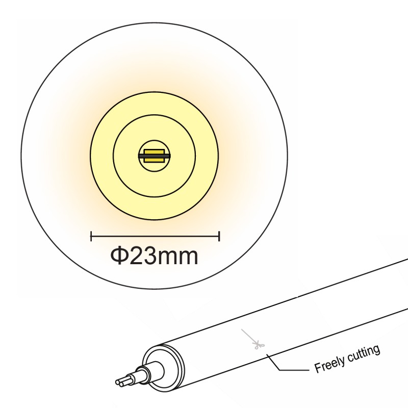 FULLWAT - NL-R23V-BN.Neon LED flexível vertical com a secção  ronda de 23x23mm.  Branco natural - 600 Lm/m