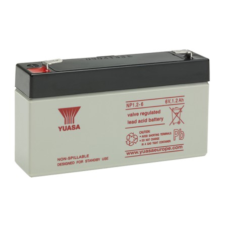 YUASA - NP1.2-6. Bateria recarregável de chumbo ácido en tecnologia AGM-VRLA. Série NP. 12Vdc / 1,2Ah