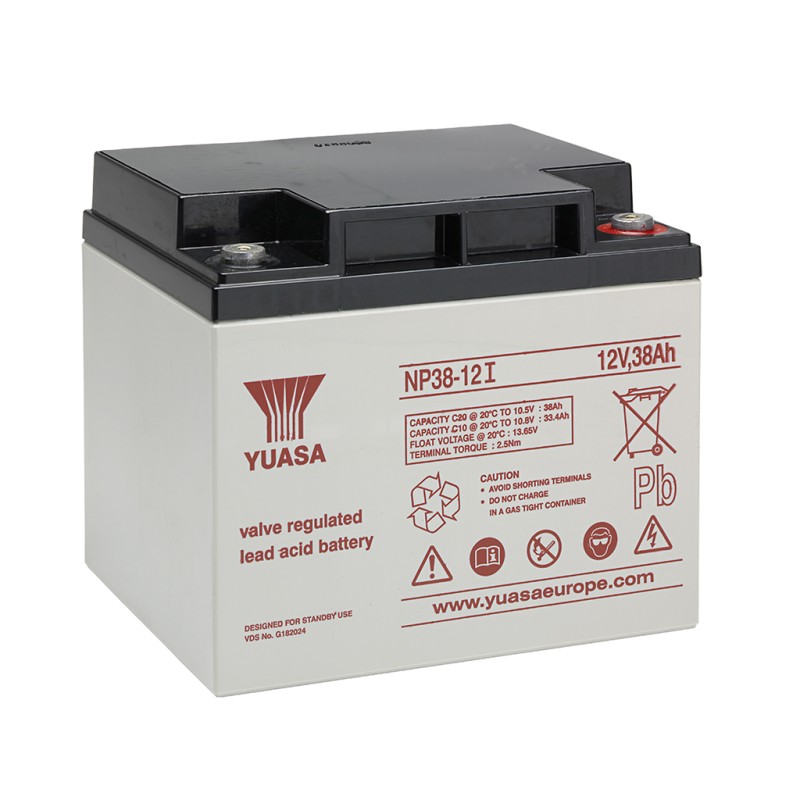 YUASA - NP38-12I. Lead Acid rechargeable battery. AGM-VRLA technology. NP series. 12Vdc. / 38Ah 