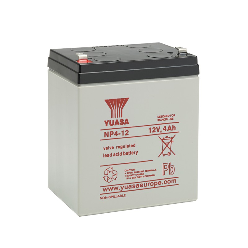 YUASA - NP4-12. Batterie rechargeable au Plomb-acide technologie AGM-VRLA. Série NP. 12Vdc / 4Ah