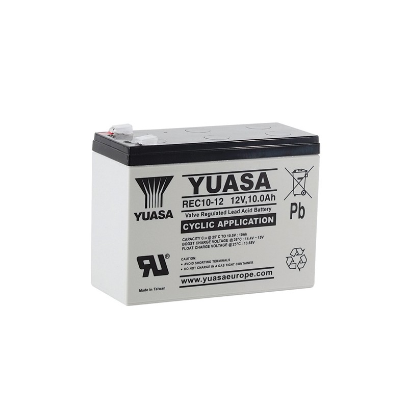 YUASA - REC10-12. Wiederaufladbare Blei-Säure Batterie der Technik AGM-VRLA. Serie REC. 12Vdc / 10Ah