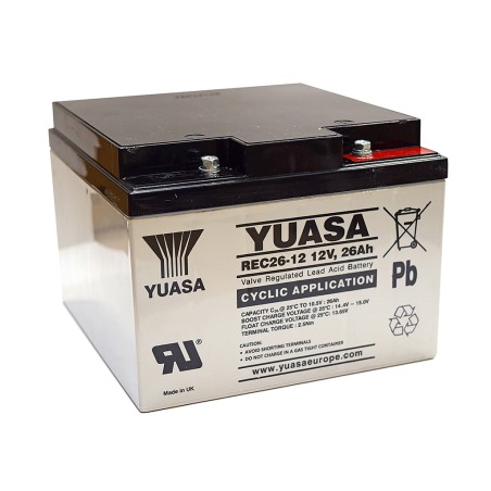 YUASA - REC26-12I. Bateria recarregável de chumbo ácido en tecnologia AGM-VRLA. Série REC. 12Vdc / 26Ah