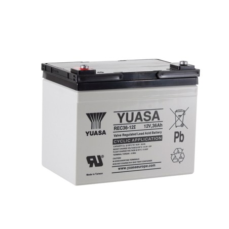 YUASA - REC36-12I. Wiederaufladbare Blei-Säure Batterie der Technik AGM-VRLA. Serie REC. 12Vdc / 36Ah