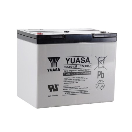YUASA - REC80-12I. Batería recargable de Plomo ácido de tecnología AGM-VRLA. Serie REC. 12Vdc / 80Ah