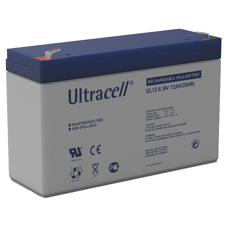 ULTRACELL - UL12-6. Lead Acid rechargeable battery. AGM-VRLA technology. UL series. 6Vdc. / 12Ah 
