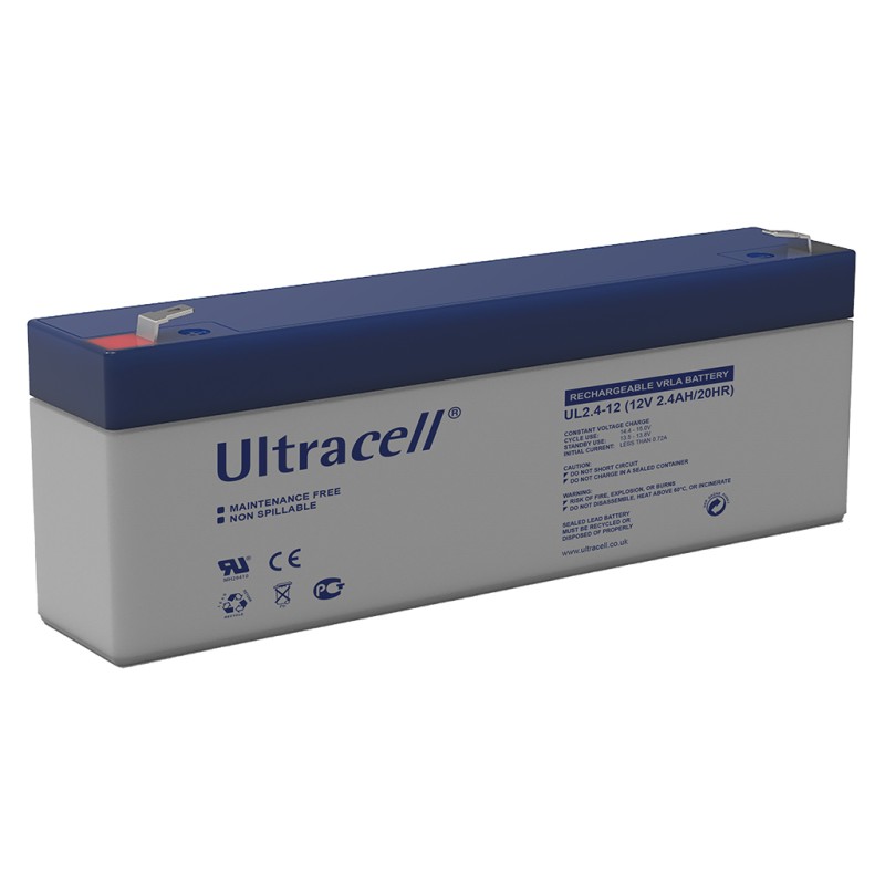 ULTRACELL - UL2.4-12. Wiederaufladbare Blei-Säure Batterie der Technik AGM-VRLA. Serie UL. 12Vdc / 2,4Ah