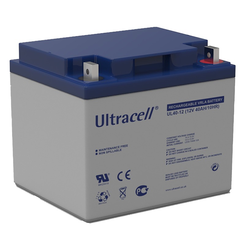 ULTRACELL - UL40-12. Bateria recarregável de chumbo ácido en tecnologia AGM-VRLA. Série UL. 12Vdc / 40Ah