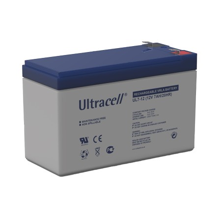 ULTRACELL - UL7.0-12. Wiederaufladbare Blei-Säure Batterie der Technik AGM-VRLA. Serie UL. 12Vdc / 7Ah