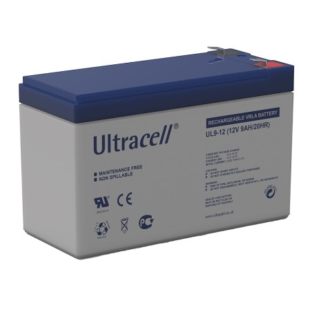 ULTRACELL - UL9-12. Bateria recarregável de chumbo ácido en tecnologia AGM-VRLA. Série UL. 12Vdc / 9Ah